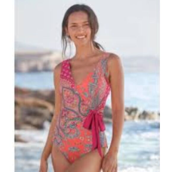 Sundance Radiant Medallion Pendant Wrap Swimsuit One Piece Womens Tie Paisley S - Picture 1 of 6